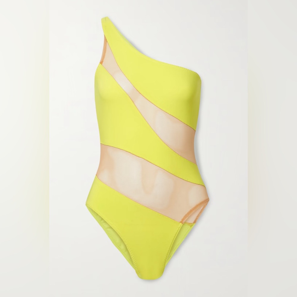 Norma Kamali Yellow One-Shoulder Swim One Piece
